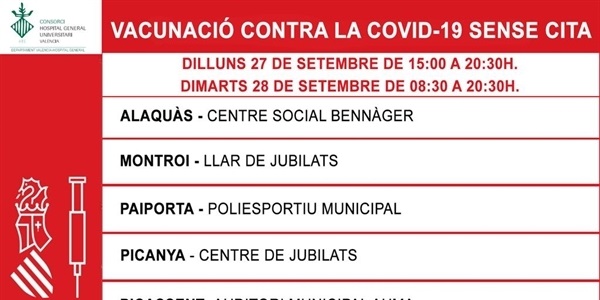 Pròximes dates de vacunació contra la COVID-19 sense cita prèvia