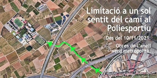 Limitació a un sol sentit del camí al Poliesportiu (vehicles a motor)